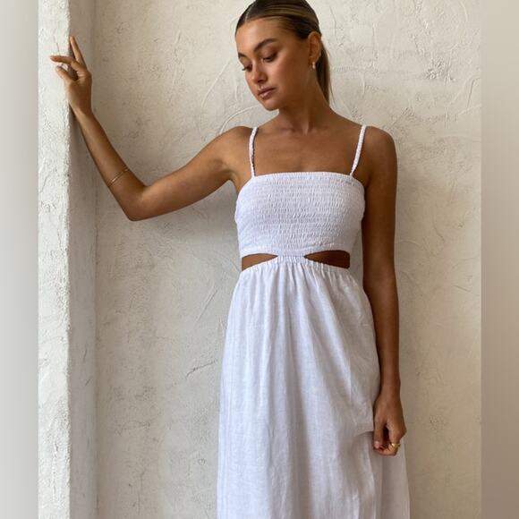 FAITHFULL THE BRAND Tayari Midi Dress in Plain White US 6 Medium 299.00 NWT - Picture 9 of 13